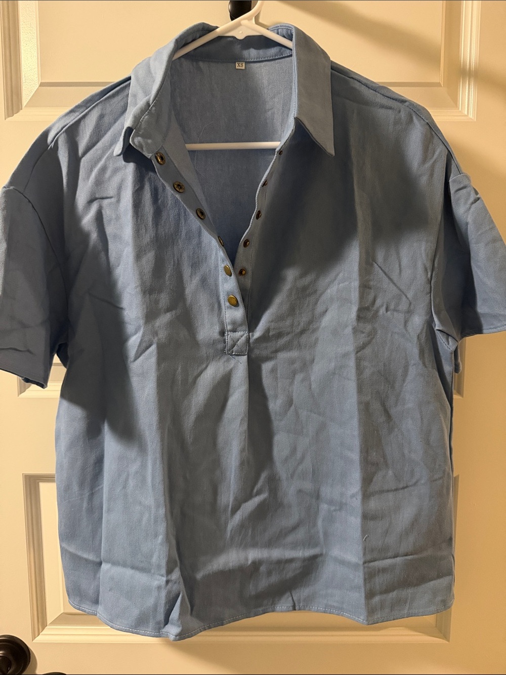Womens Light Blue Short Sleeve Collar Shirt